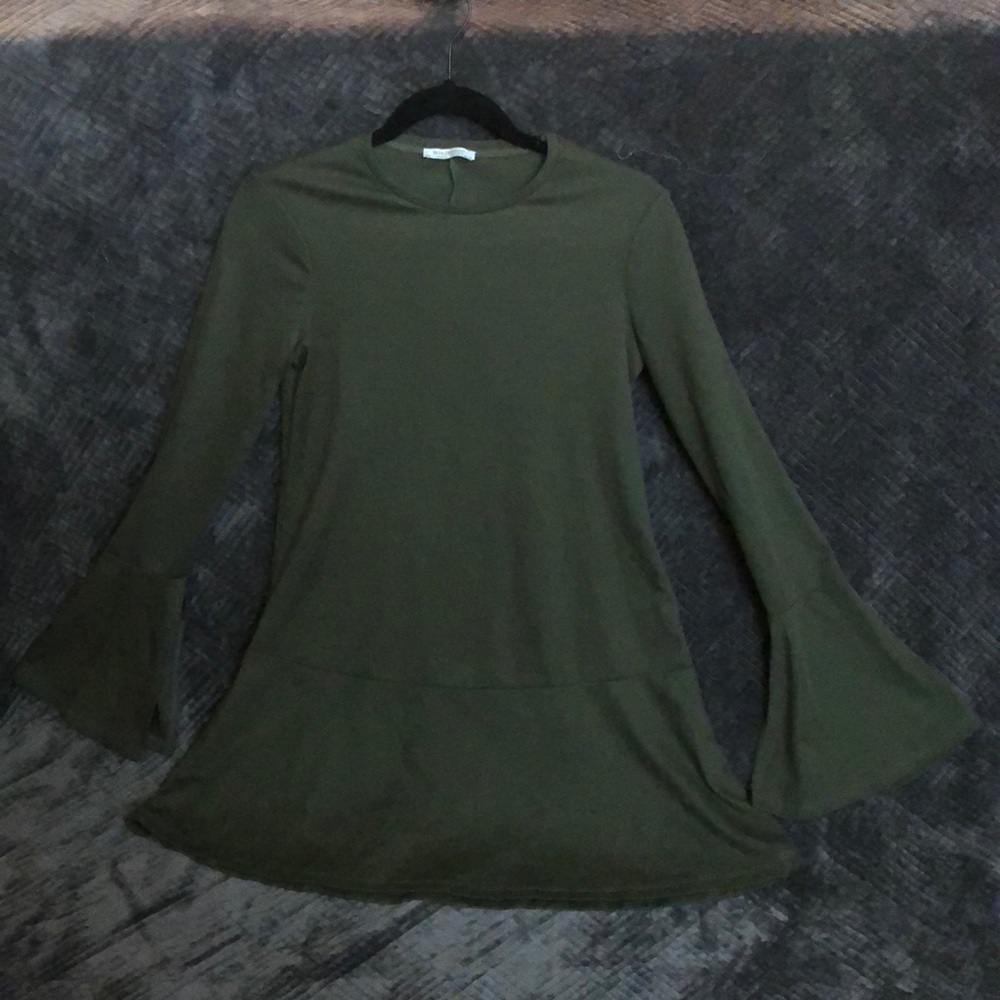 Zara TRF bell sleeve olive green dress!